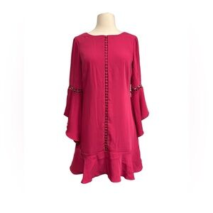 Hot Pink Magenta Fuchsia White House Black Market 3/4 Ruffle Sleeve Dress Size 4